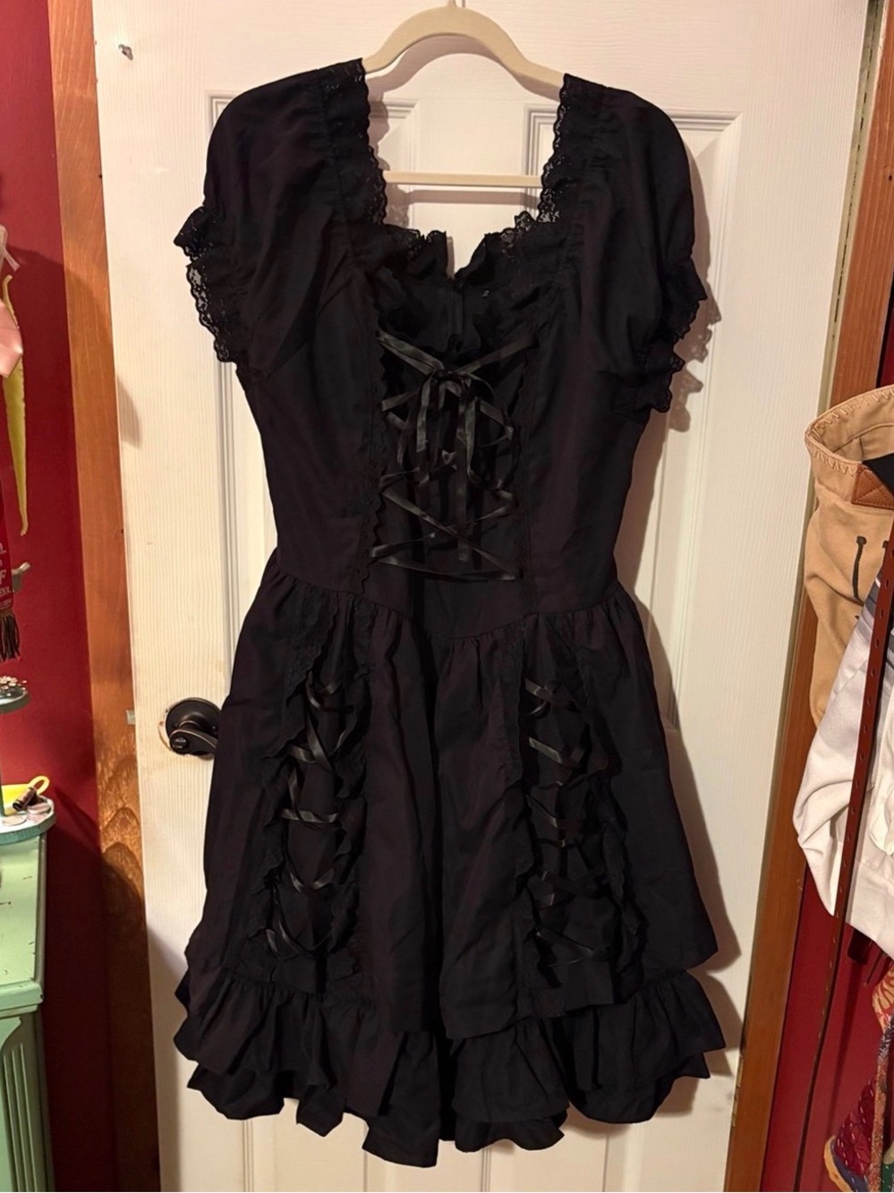 Black Lace-Up Ruffle Dress